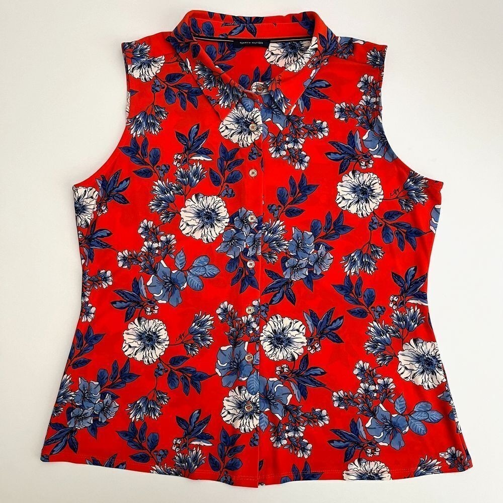 Tommy Hilfiger Womens Floral Sleeveless Collared Tank Top,‎ Tommy Hilfiger T14
